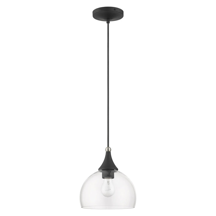 1 Light Black Glass Pendant With Brushed Nikel Finish Accents