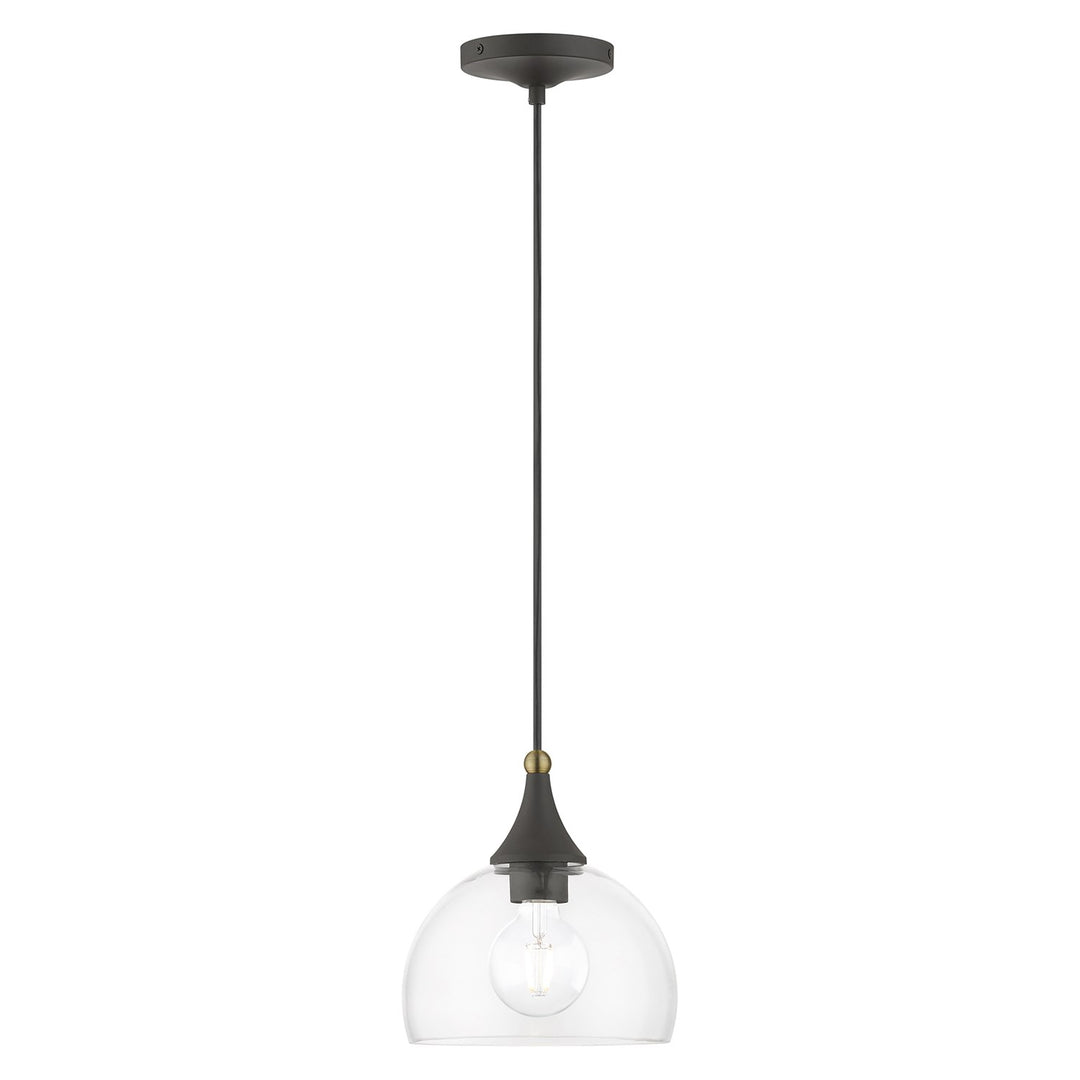 1 Light Bronze Glass Pendant With Antique Brass Finish Accents by Livex Lighting
