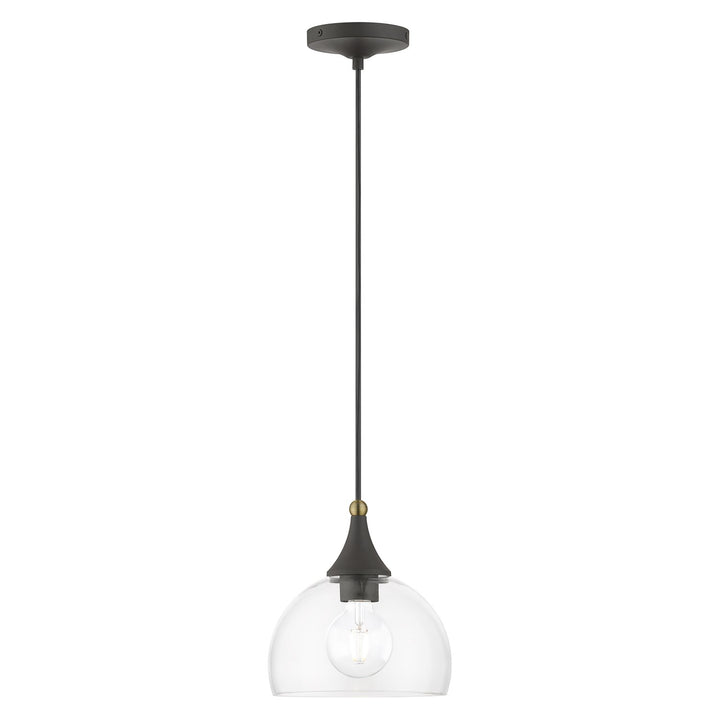 1 Light Bronze Glass Pendant With Antique Brass Finish Accents by Livex Lighting