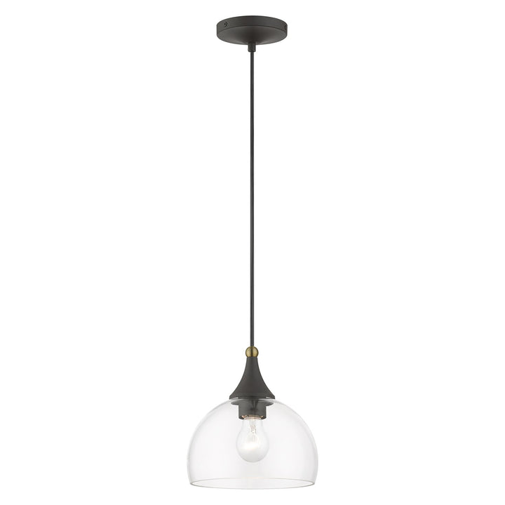 1 Light Bronze Glass Pendant With Antique Brass Finish Accents