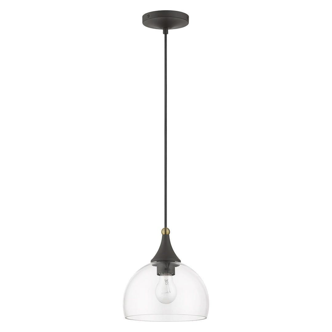 1 Light Bronze Glass Pendant With Antique Brass Finish Accents