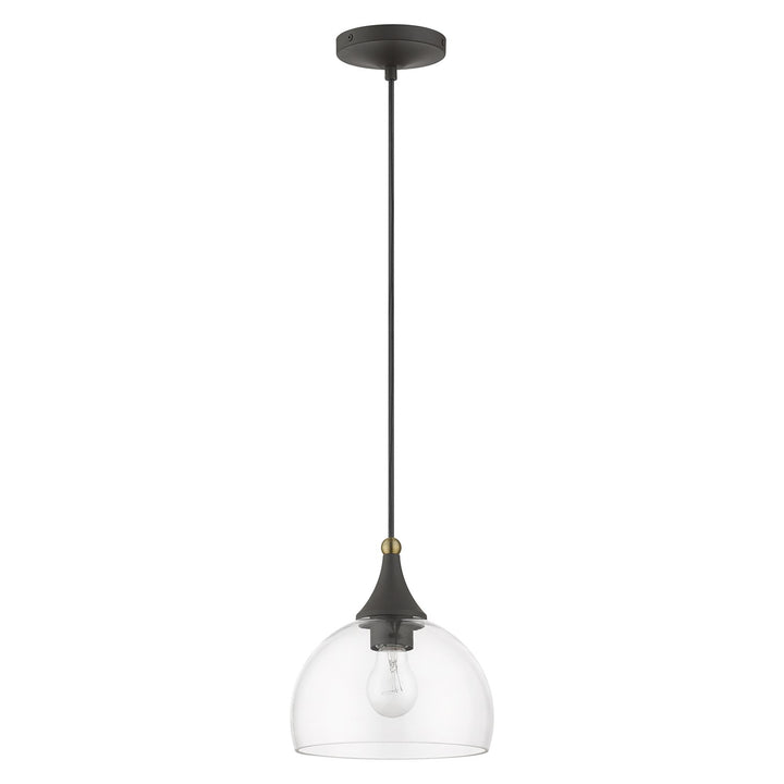 1 Light Bronze Glass Pendant With Antique Brass Finish Accents