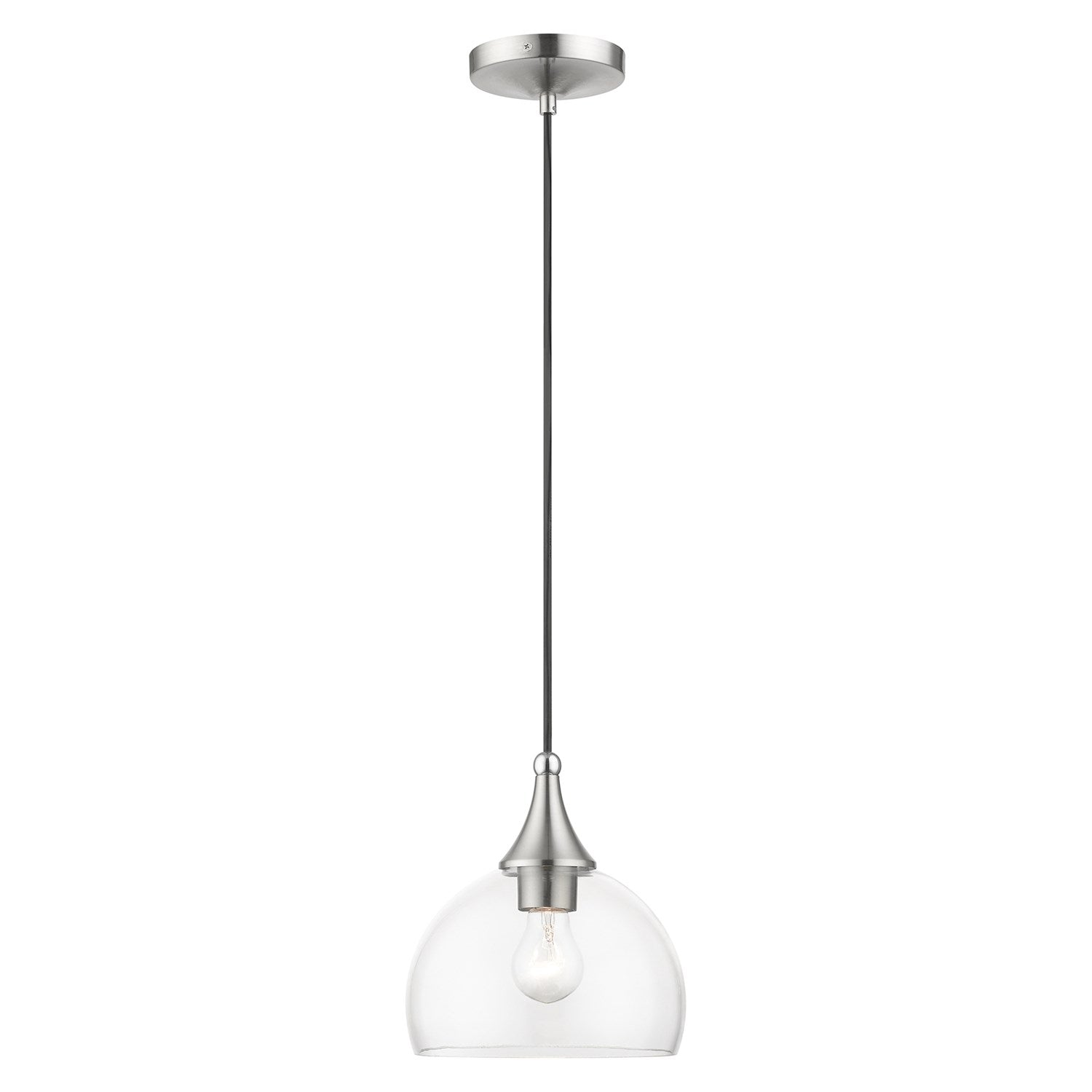 1 Light Brushed Nickel Glass Pendant With Polished Chrome Finish Accents by Livex Lighting