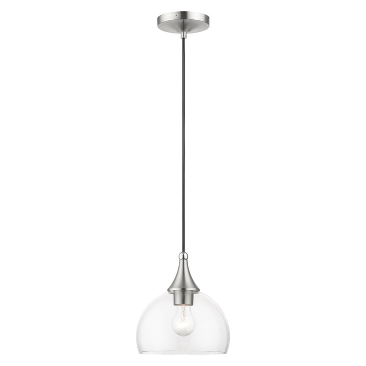 1 Light Brushed Nickel Glass Pendant With Polished Chrome Finish Accents by Livex Lighting