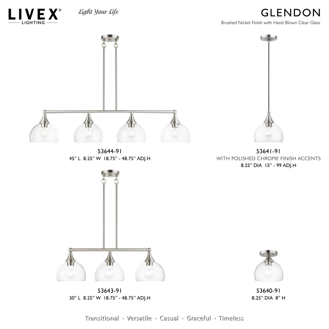 1 Light Brushed Nickel Glass Pendant With Polished Chrome Finish Accents
