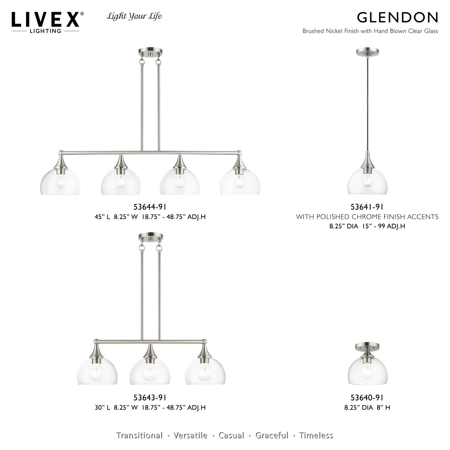 1 Light Brushed Nickel Glass Pendant With Polished Chrome Finish Accents