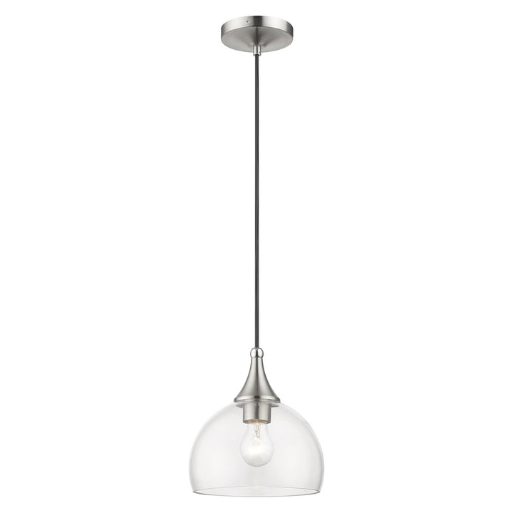 1 Light Brushed Nickel Glass Pendant With Polished Chrome Finish Accents