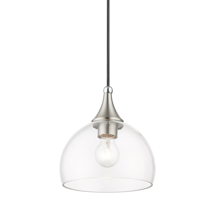 1 Light Brushed Nickel Glass Pendant With Polished Chrome Finish Accents