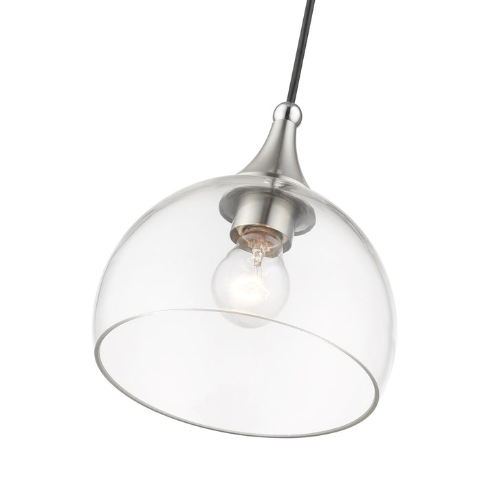 1 Light Brushed Nickel Glass Pendant With Polished Chrome Finish Accents