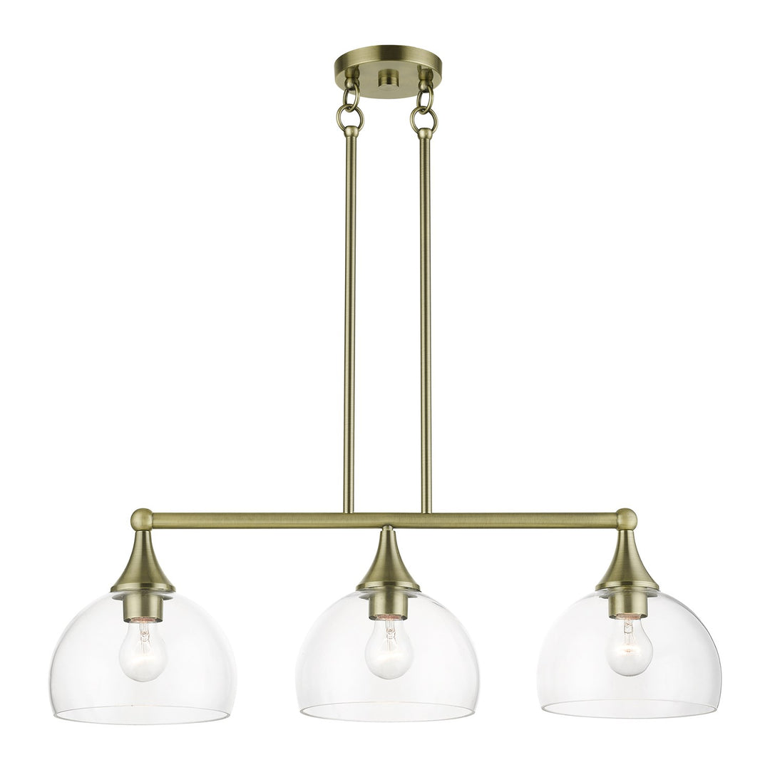 3 Light Antique Brass Linear Chandelier