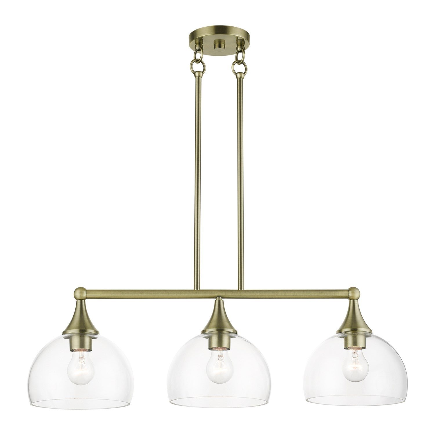 3 Light Antique Brass Linear Chandelier