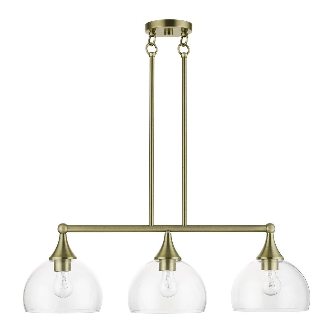 3 Light Antique Brass Linear Chandelier