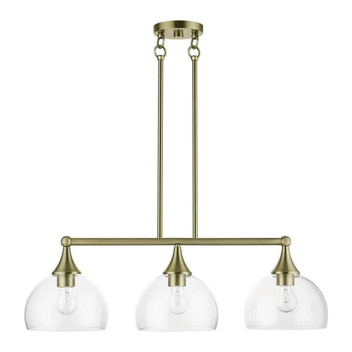 3 Light Antique Brass Linear Chandelier