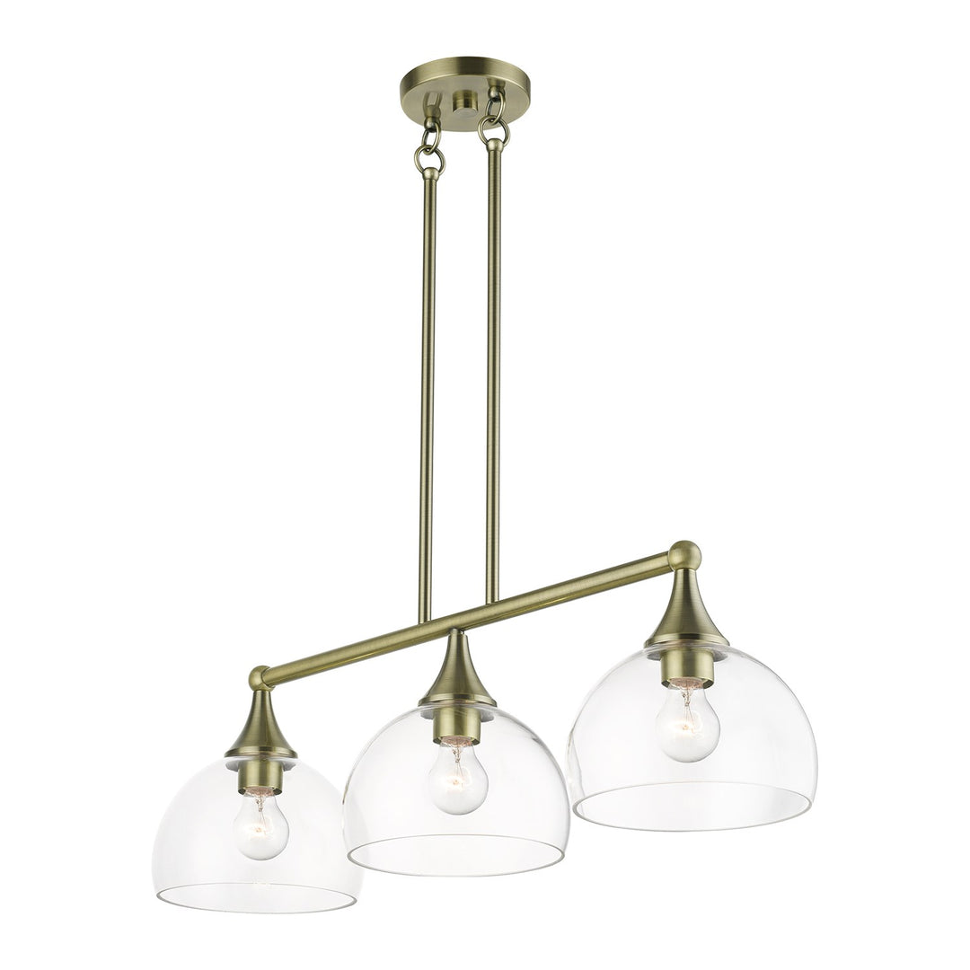 3 Light Antique Brass Linear Chandelier
