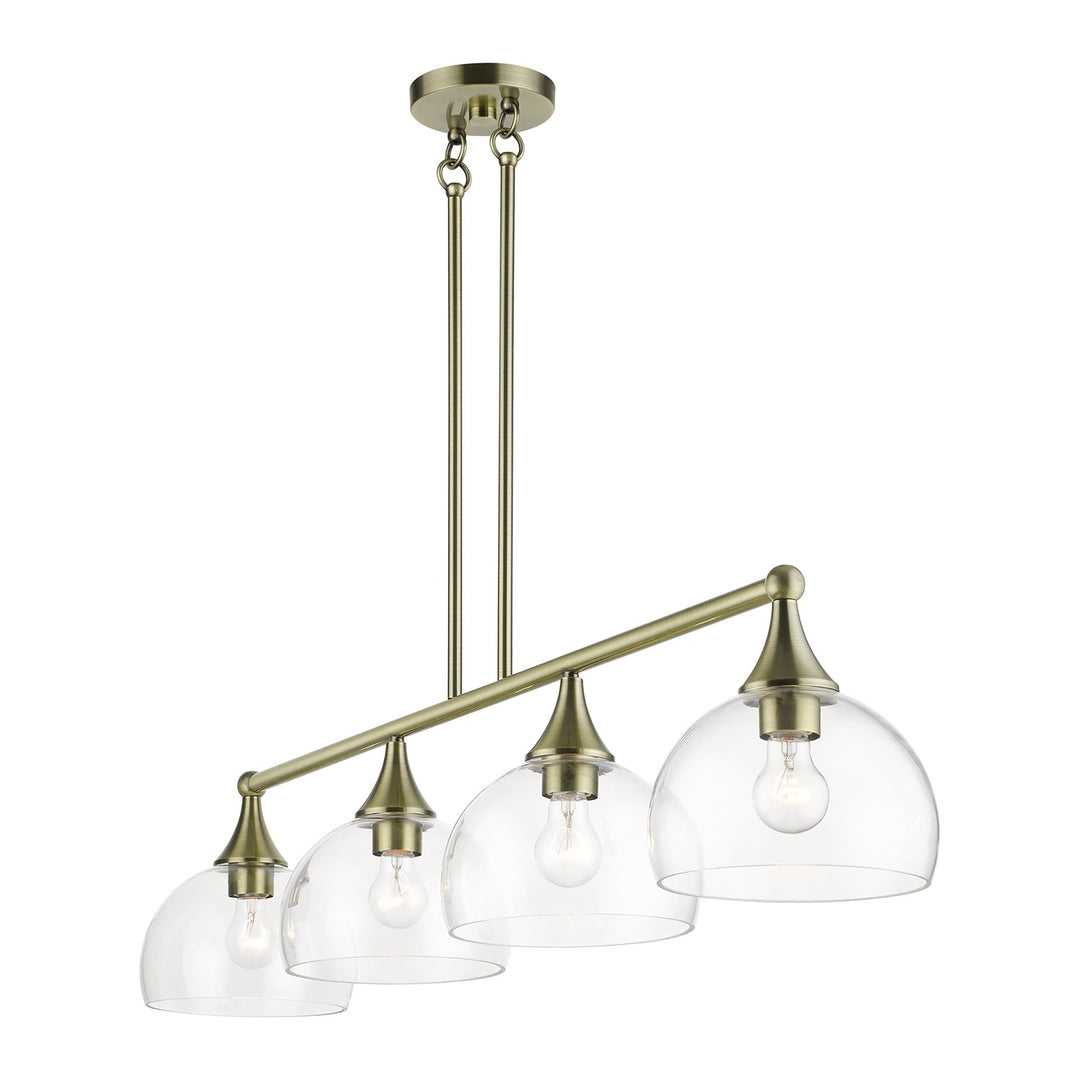 4 Light Antique Brass Large Linear Chandelier