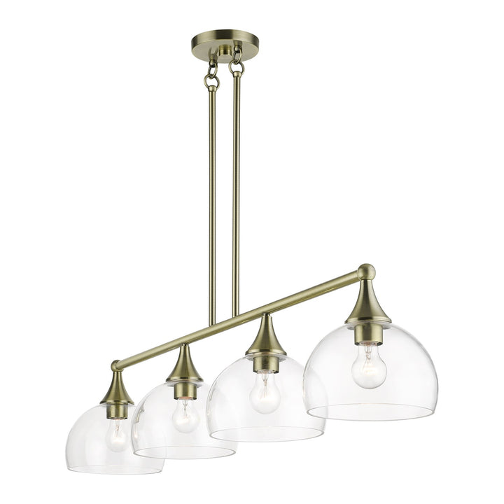 4 Light Antique Brass Large Linear Chandelier