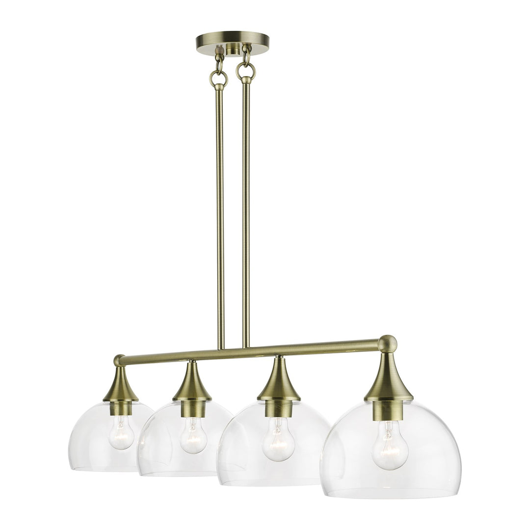 4 Light Antique Brass Large Linear Chandelier