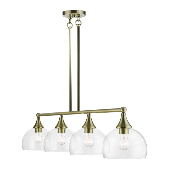 4 Light Antique Brass Large Linear Chandelier