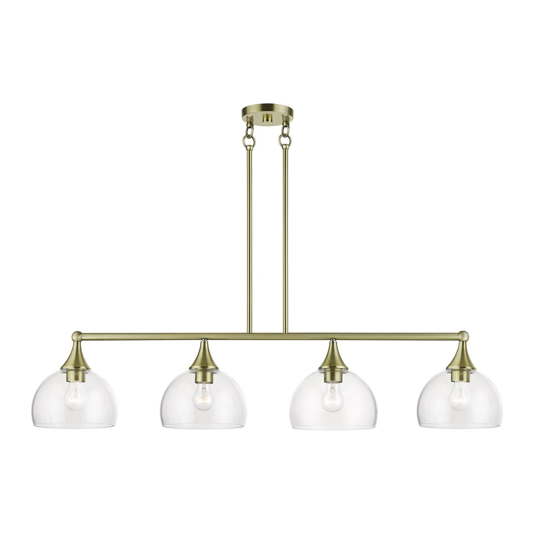 4 Light Antique Brass Large Linear Chandelier