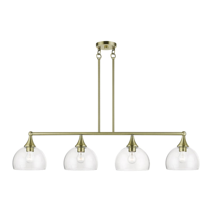 4 Light Antique Brass Large Linear Chandelier