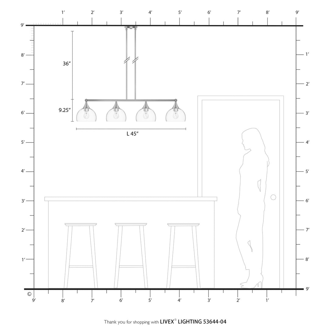 4 Light Black Large Linear Chandelier