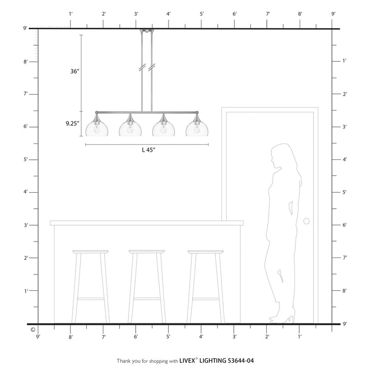 4 Light Black Large Linear Chandelier