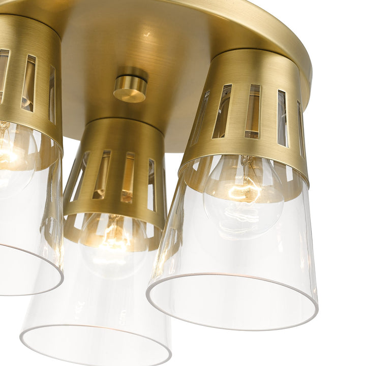 3 Light Natural Brass Flush Mount