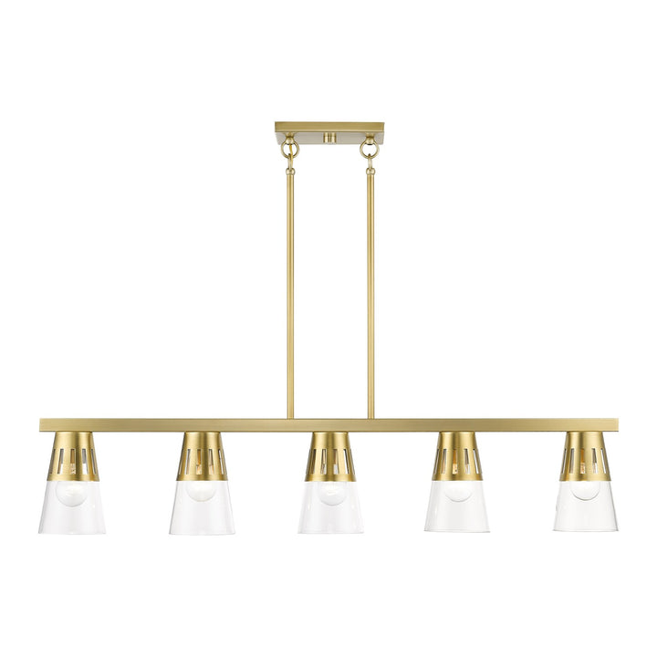 5 Light Natural Brass Large Linear Chandelier by Livex Lighting