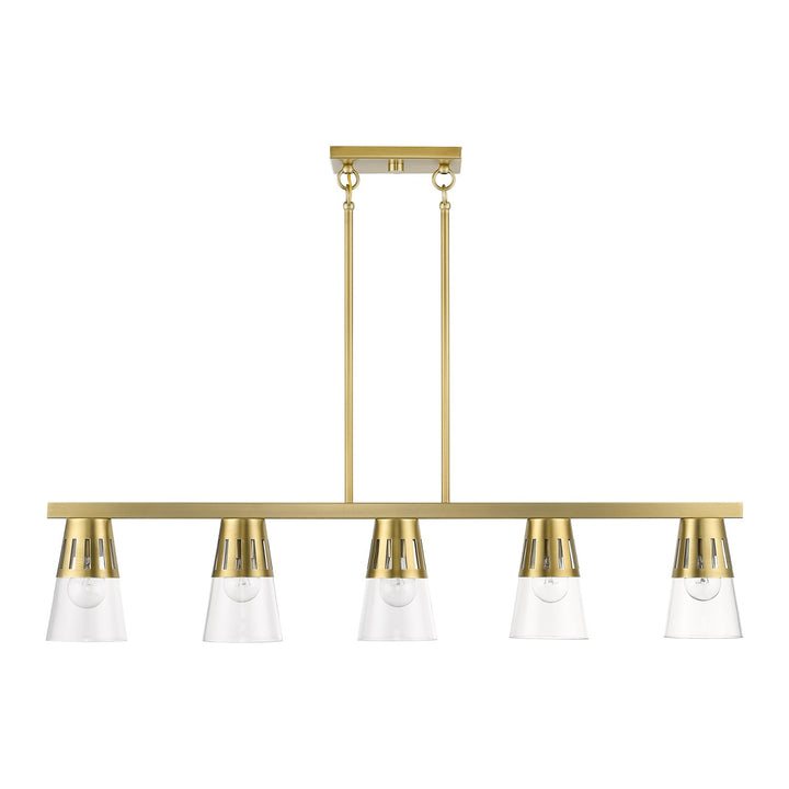 5 Light Natural Brass Large Linear Chandelier