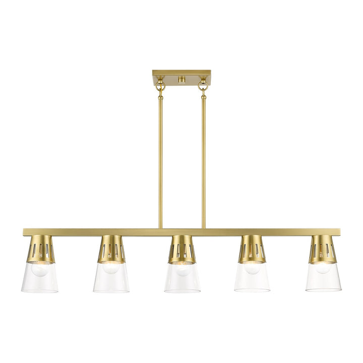 5 Light Natural Brass Large Linear Chandelier