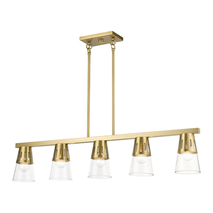 5 Light Natural Brass Large Linear Chandelier