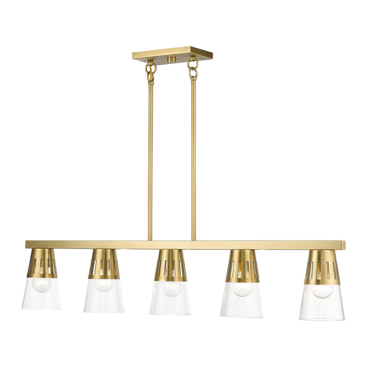 5 Light Natural Brass Large Linear Chandelier