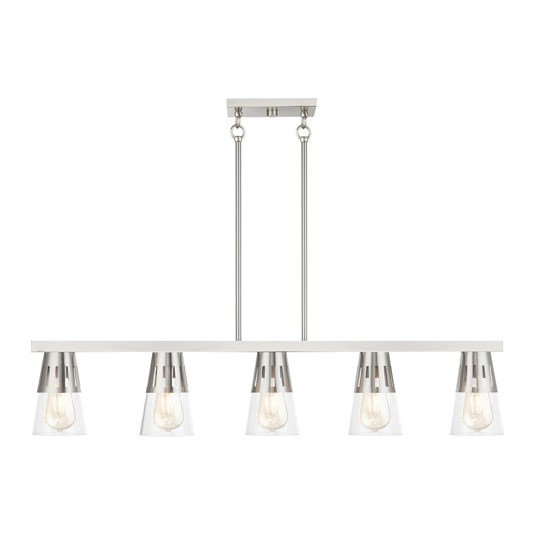 5 Light Brushed Nickel Large Linear Chandelier by Livex Lighting