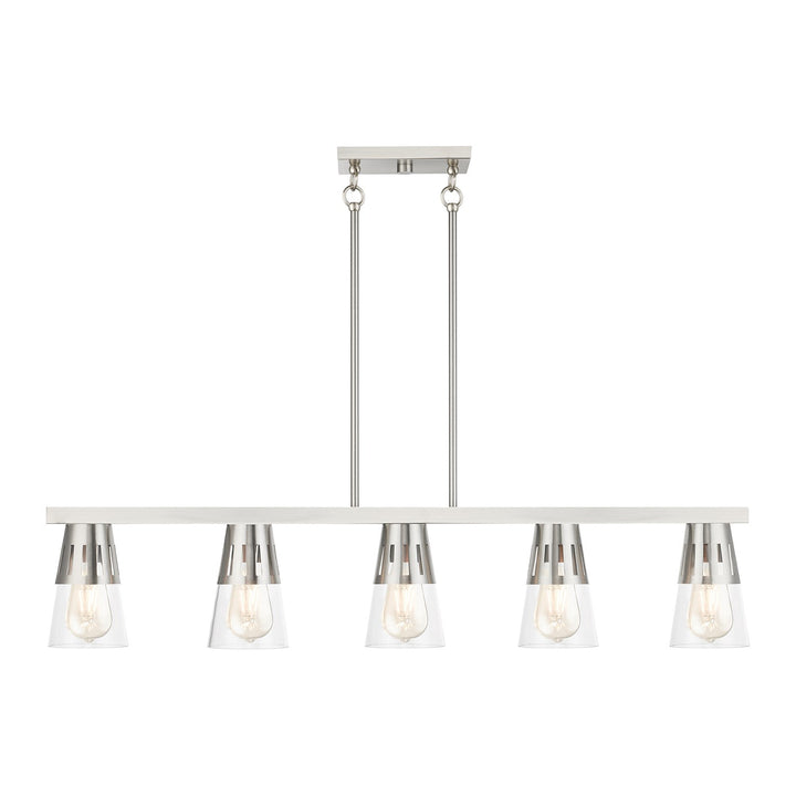 5 Light Brushed Nickel Large Linear Chandelier by Livex Lighting