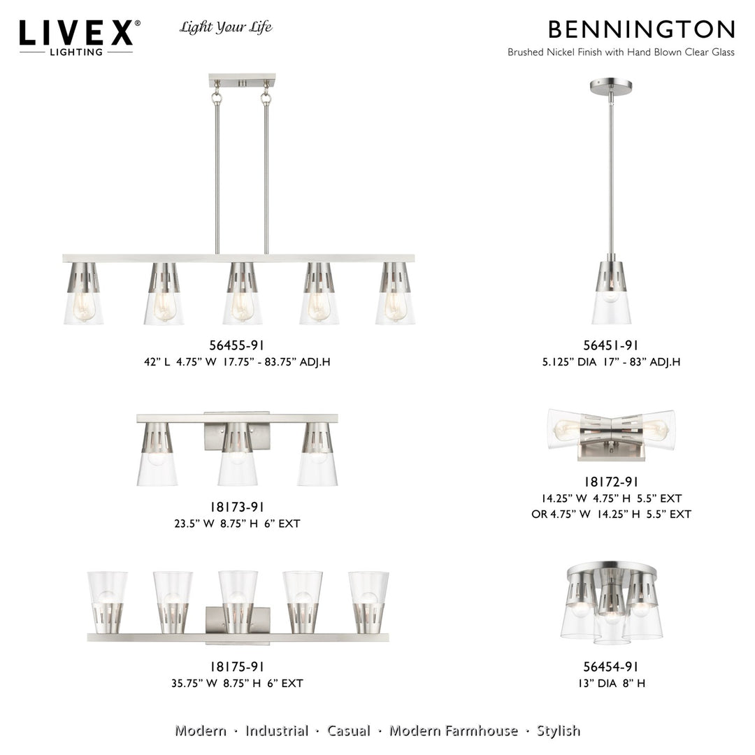 5 Light Brushed Nickel Large Linear Chandelier