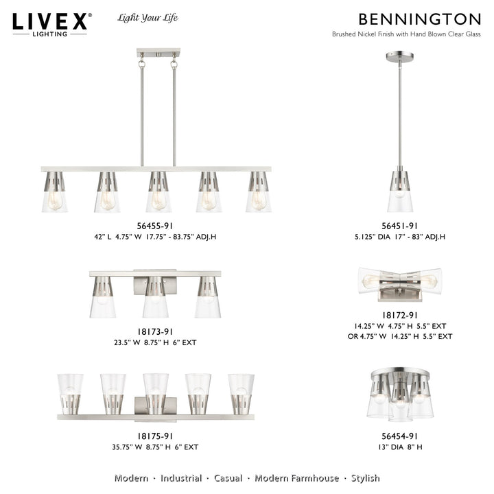 5 Light Brushed Nickel Large Linear Chandelier