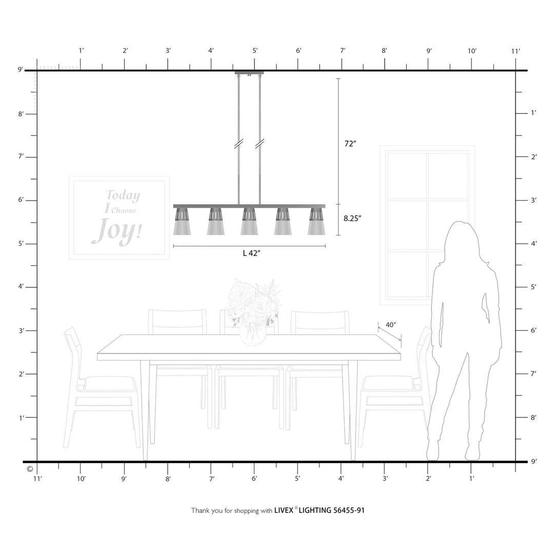 5 Light Brushed Nickel Large Linear Chandelier