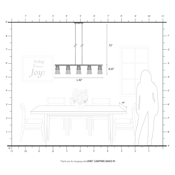 5 Light Brushed Nickel Large Linear Chandelier