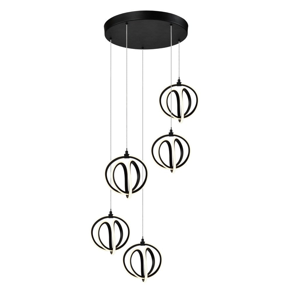 Rose 5 Light Led Chandelier Black