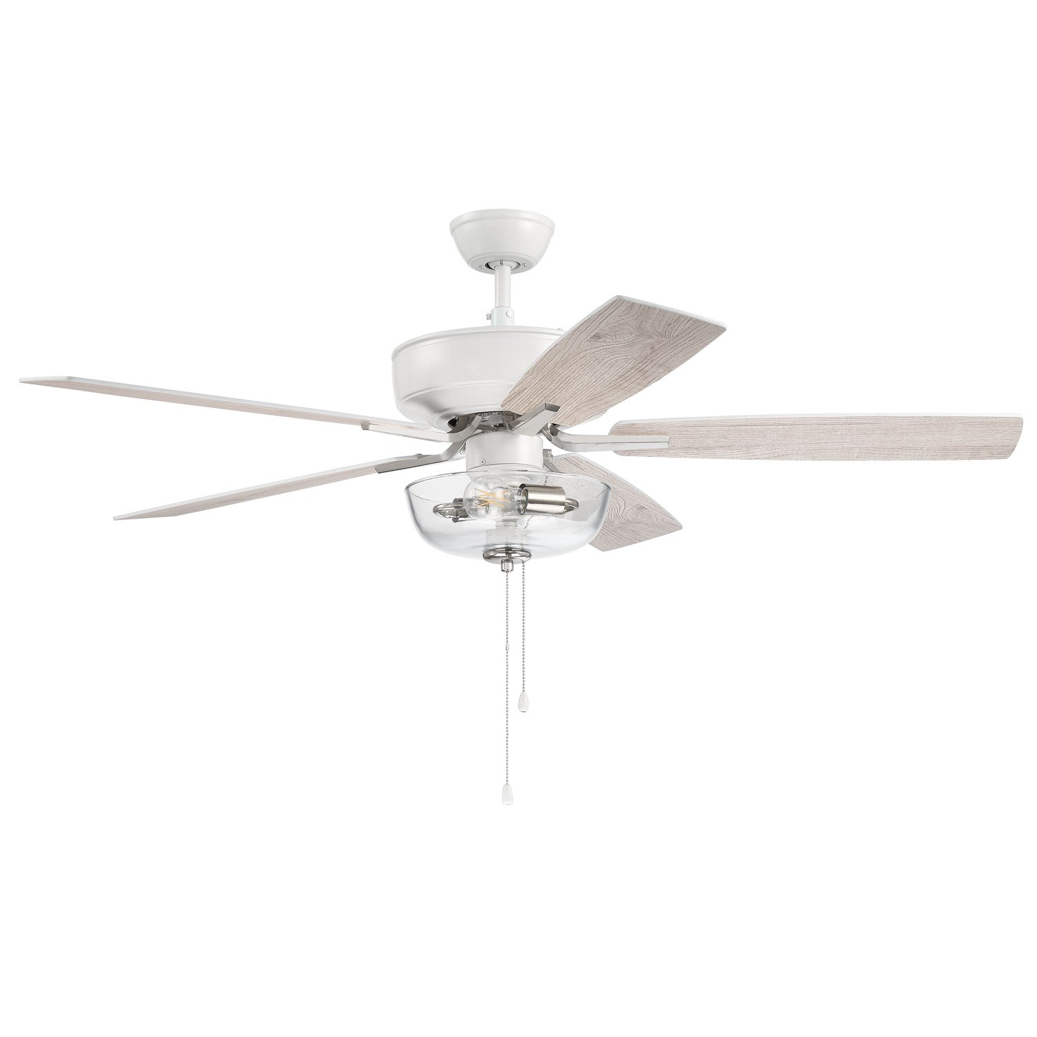 52in Pro Plus 101 in White/Polished Nickel w/ White/Washed Oak Blades by Craftmade