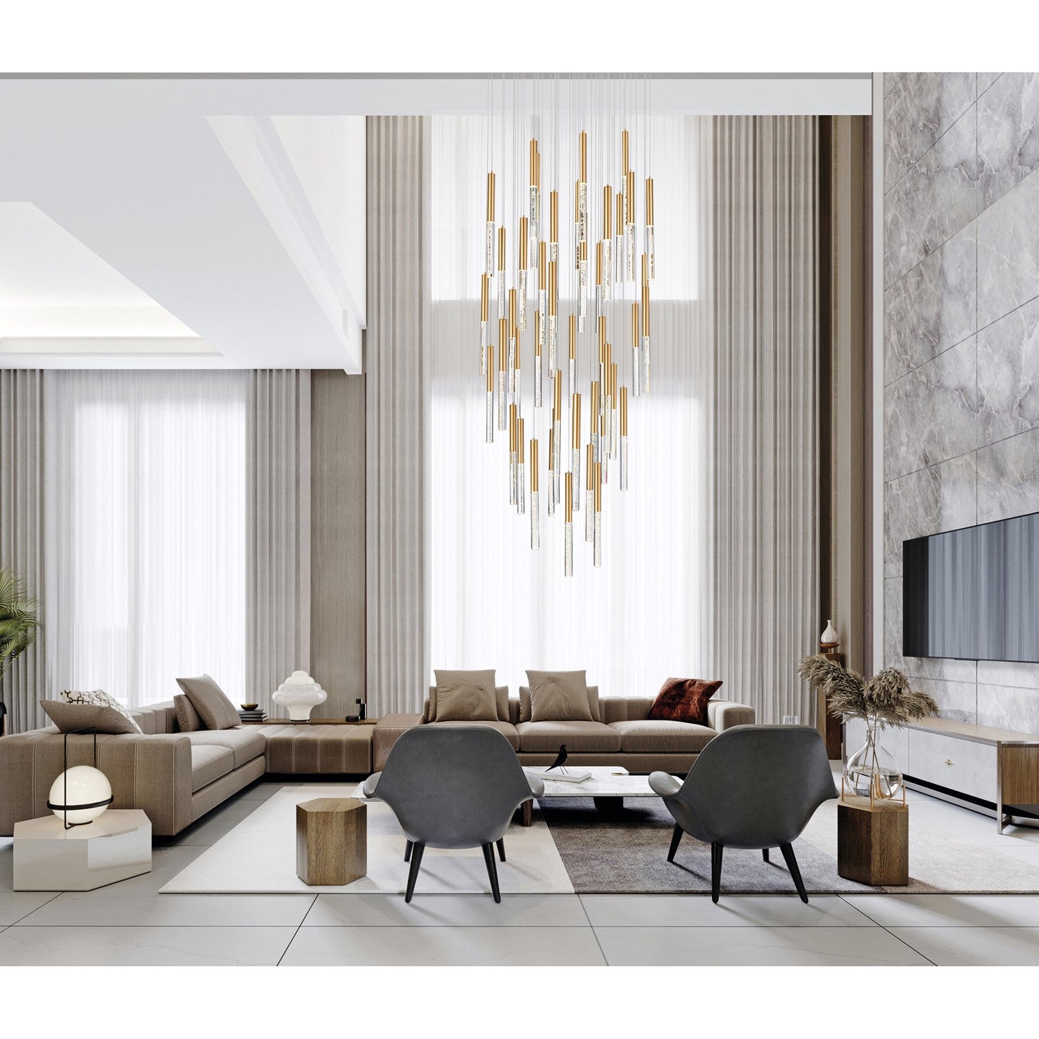 Led Integrated Chandelier With Satin Gold Finish