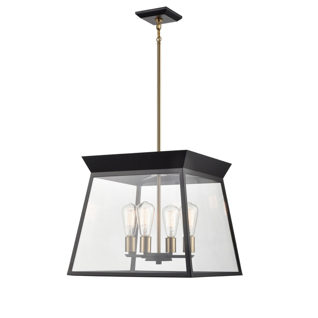 4 Light Chandelier 18in Diameter Black And Brushed Brass