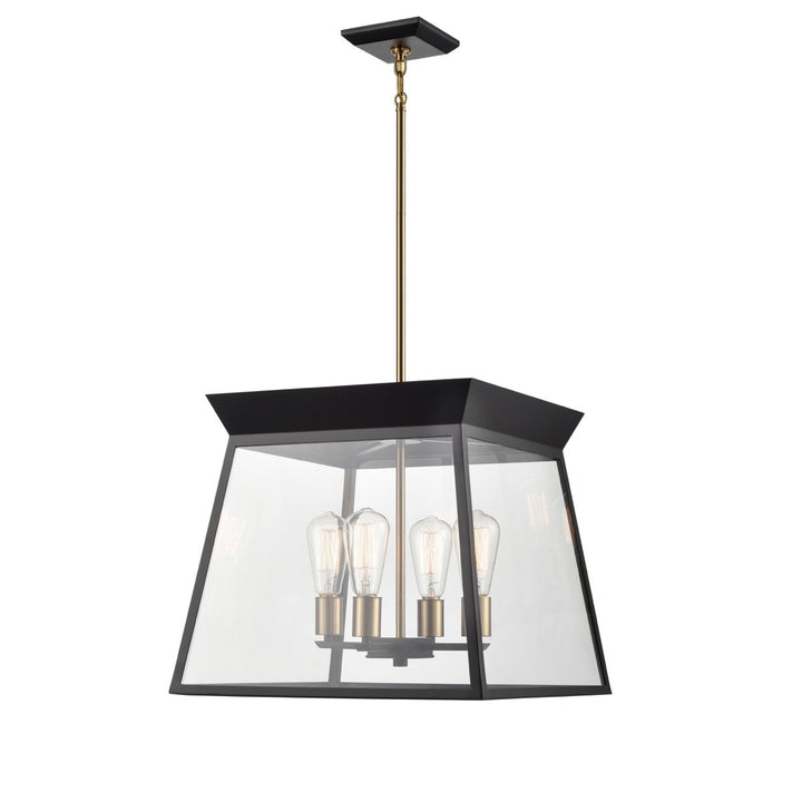 4 Light Chandelier 18in Diameter Black And Brushed Brass