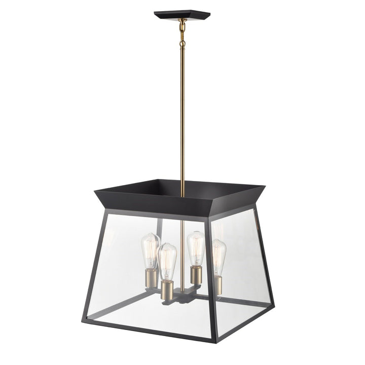 4 Light Chandelier 18in Diameter Black And Brushed Brass