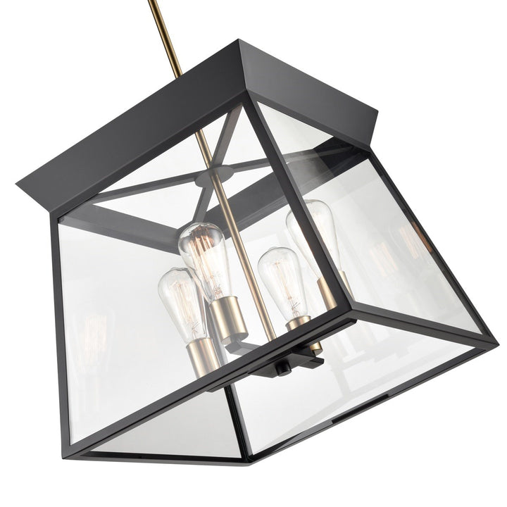 4 Light Chandelier 18in Diameter Black And Brushed Brass