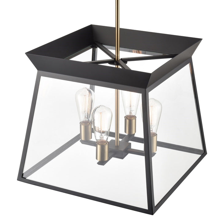 4 Light Chandelier 18in Diameter Black And Brushed Brass