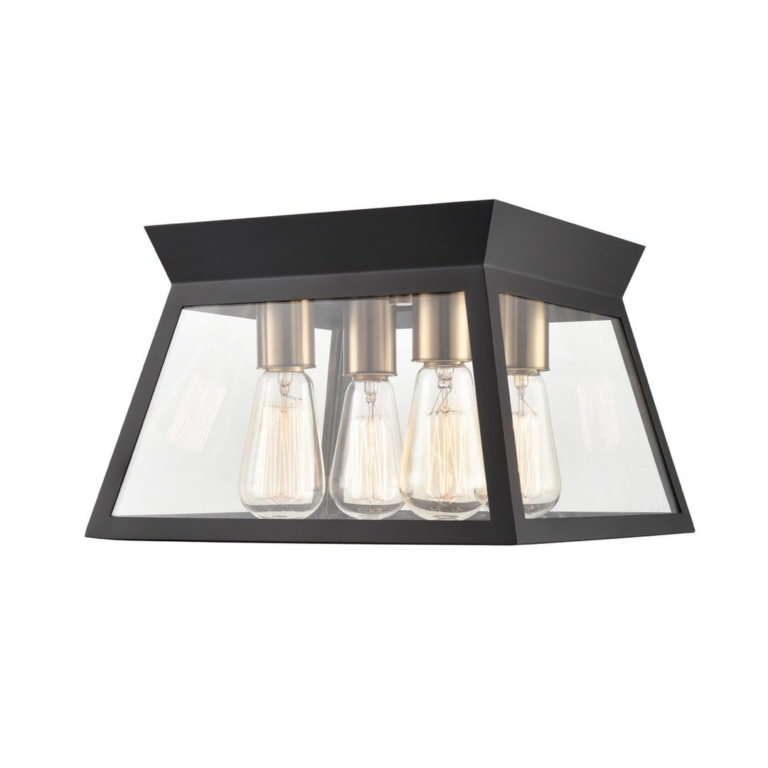 4 Light Flushmount Black And Brushed Brass