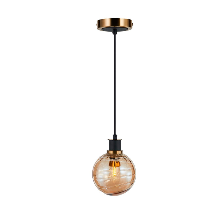 Collection 1-Light Pendant With Amber Glass Black And Brushed Brass by Artcraft