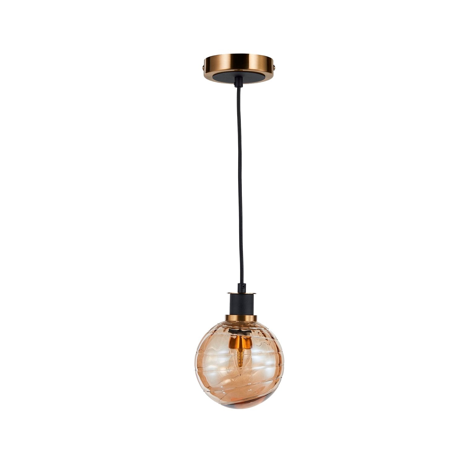 Collection 1-Light Pendant With Amber Glass Black And Brushed Brass