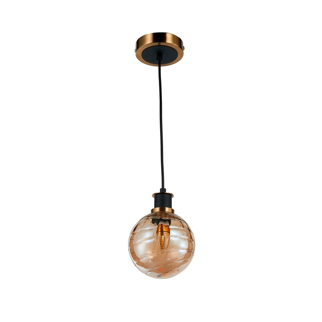 Collection 1-Light Pendant With Amber Glass Black And Brushed Brass